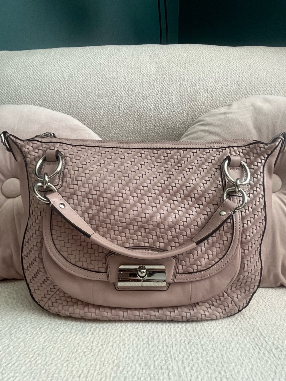 Coach Kristin Pink Woven Leather Satchel 19312